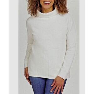 Lands End Womens Top Small White Long Sleeve Waffle Casual Minimalist Capsule